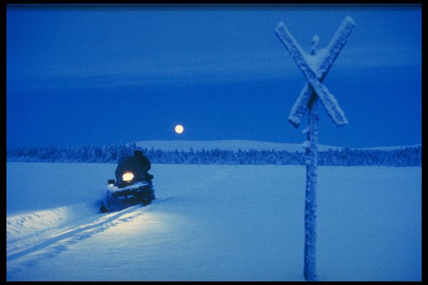 728095 Snowmobile Rider At Moonlight A4 Photo Print