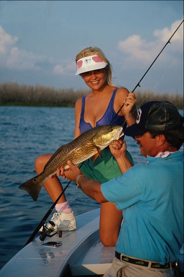 732074 Blonde Girl With Redfish A4 Photo Print