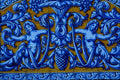 733007 Two Blue Mermaids On Orange Background, Talavera, Spain A4 Photo Print
