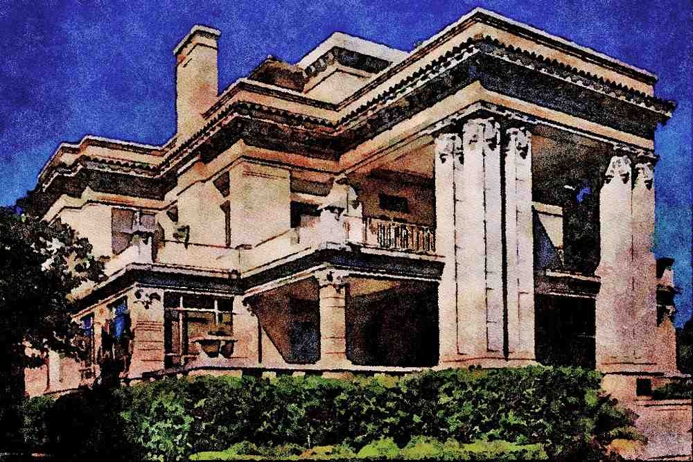 734079 Link Lee Mansion, University Of St. Thomas A4 Limited Edition Watercolour Print