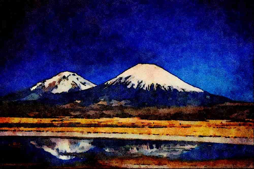 736012 Volcano Parinacotta, Chile A4 Limited Edition Watercolour Print