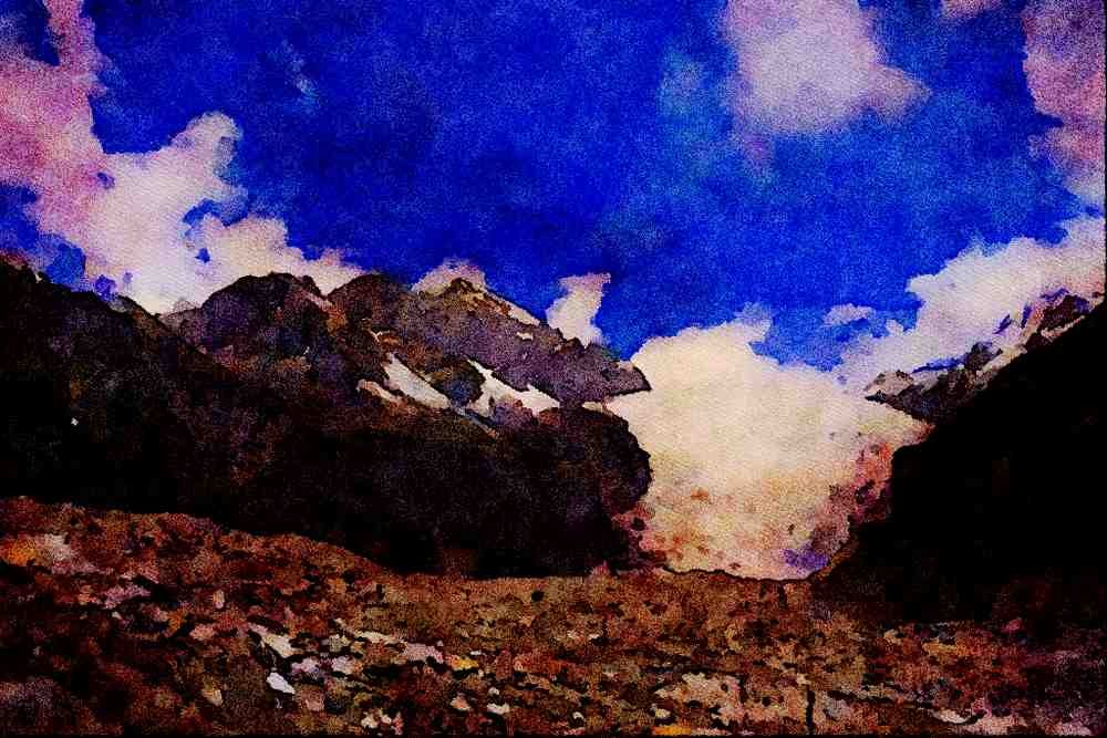 736016 The Hailuogou Glacier, China A4 Limited Edition Watercolour Print