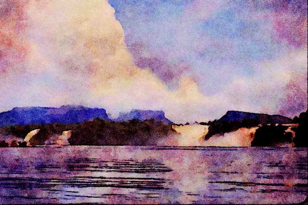 736018 Canaima Lagoon, Venezuela A4 Limited Edition Watercolour Print