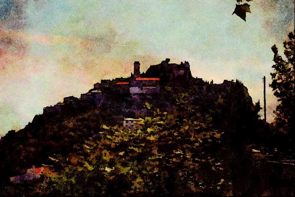 736019 Town Of Eze, French Riviera A4 Limited Edition Watercolour Print