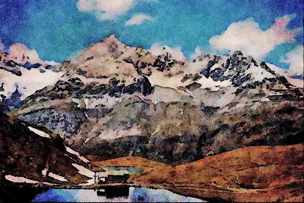 736021 Chapel At Schwarzee And Zinal Rothorn, Switzerland A4 Limited Edition Watercolour Print