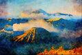 736027 Sunrise At Mount Bromo, Java, Indonesia A4 Limited Edition Watercolour Print