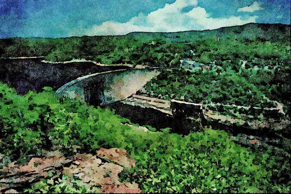 736032 Kariba Hydro electric Scheme, From Zimbabwe Side A4 Limited Edition Watercolour Print
