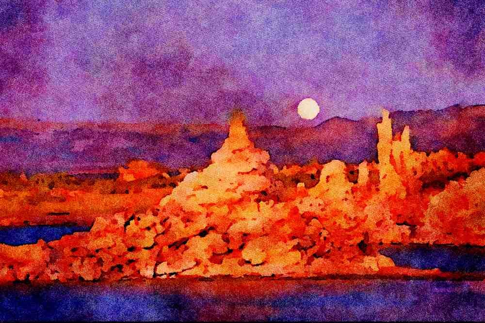 736034 Moonrise, Mono Lake, California, U.S.A. A4 Limited Edition Watercolour Print