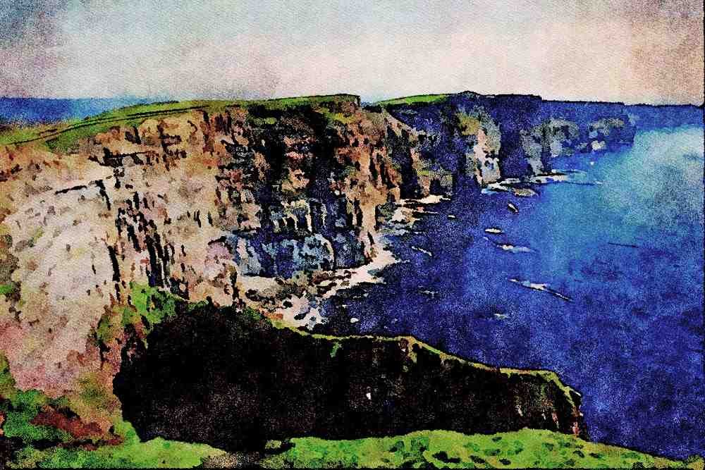 736035 Cliffs Of Mother Island A4 Limited Edition Watercolour Print