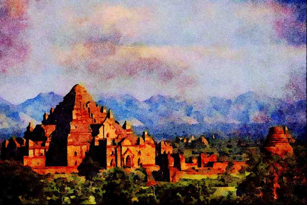 736042 Dhammayuanggyi Temple, Pagan, Burma A4 Limited Edition Watercolour Print
