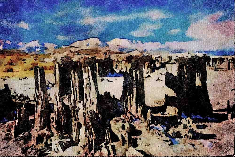 736048 Sand Tufa Formations, Mono Lake, California, U.S.A. A4 Limited Edition Watercolour Print