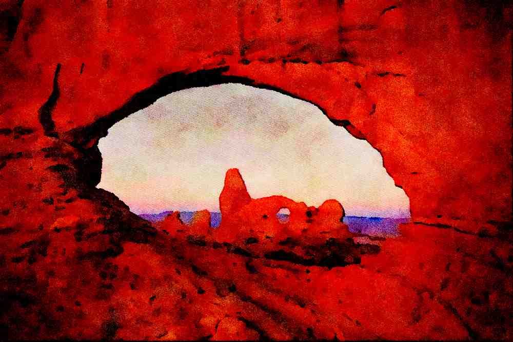 736049 Turret Arch Through Window, Arches National Park, Utah, U.S.A. A4 Limited Edition Watercolour Print