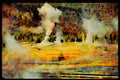 736054 Upper Geyser Basin, Yellowstone National Park, U.S.A. A4 Limited Edition Watercolour Print