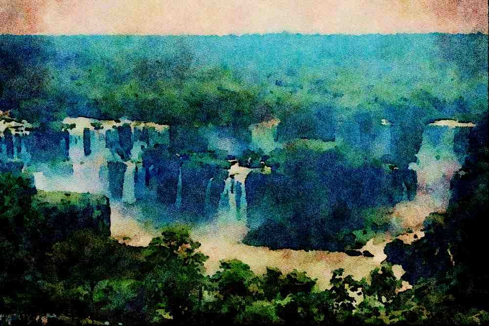 736059 Iguacu Falls, Parana, Brazil A4 Limited Edition Watercolour Print