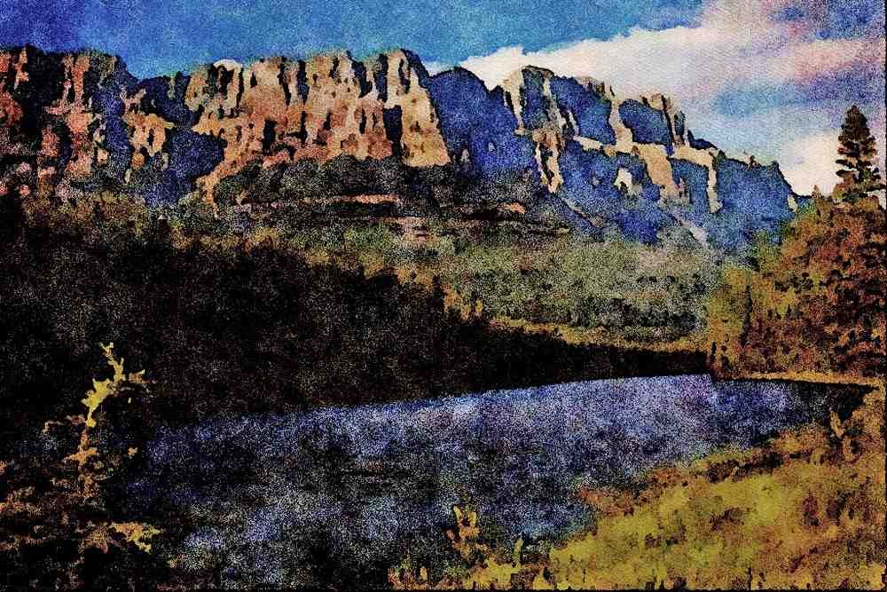 736076 Castle Mountain, Bow River, Alberta, Canada A4 Limited Edition Watercolour Print