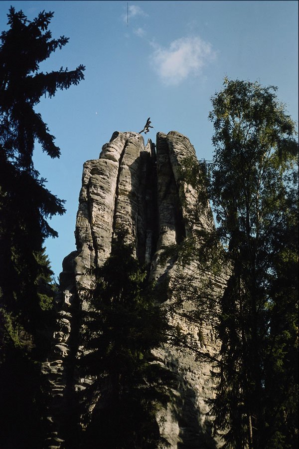 737019 Climber Jumping From One Rock Top To Another, Czech Republic A4 Photo Print