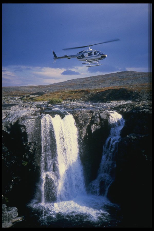 737056 Helicopter Over Pitsuskongas Falls A4 Photo Print