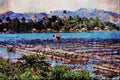 738000 Fish Breeding, Lake Sebu, Mindanao, Philippines A4 Limited Edition Watercolour Print