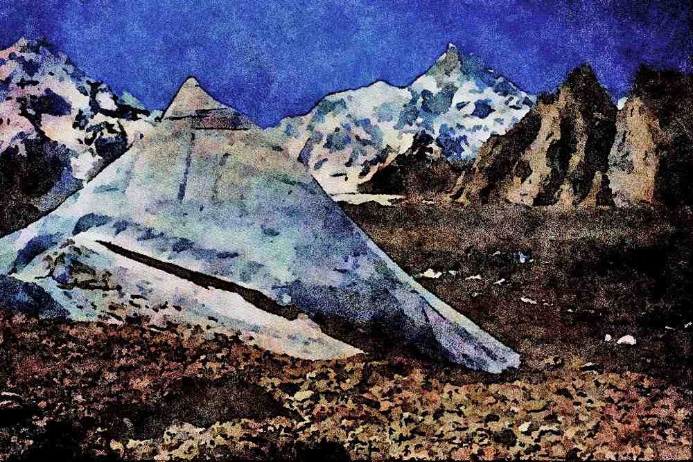 738013 Ice Pinnacle And Masherbrum Peak, Pakistan A4 Limited Edition Watercolour Print