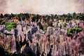 738049 Stone Forest Gray Limestone Pillars, Kummin, Southern China A4 Limited Edition Watercolour Print