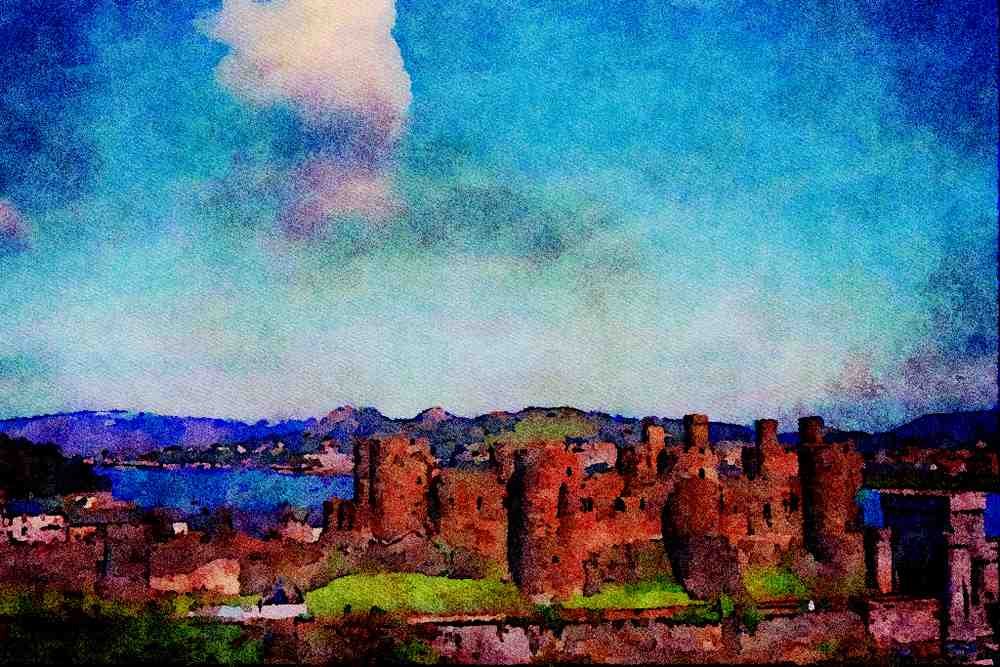 738058 Conwy Castle And River, Conwy Estuary, Northern Wales A4 Limited Edition Watercolour Print