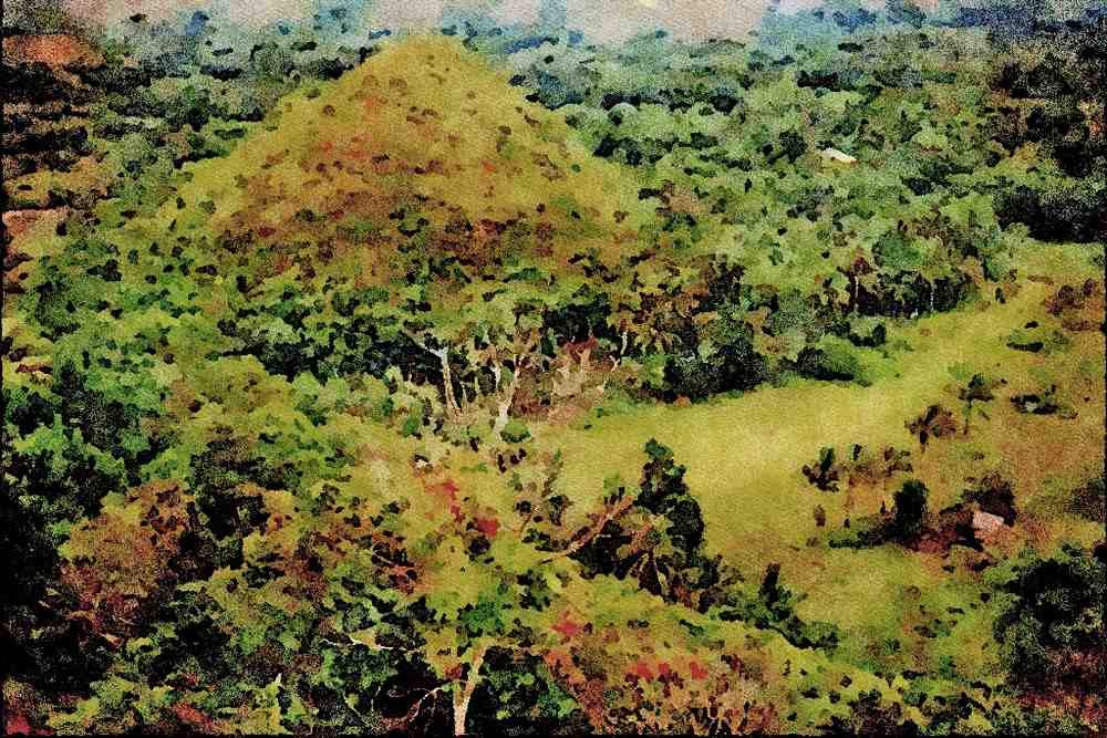 738070 Chocolate Hills, Bohol Island, Philippines A4 Limited Edition Watercolour Print