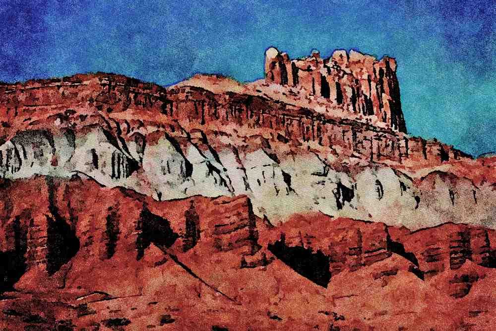 738077 Rugged Cliffs Of Capitol Reef National Park, Utah, U.S.A. A4 Limited Edition Watercolour Print