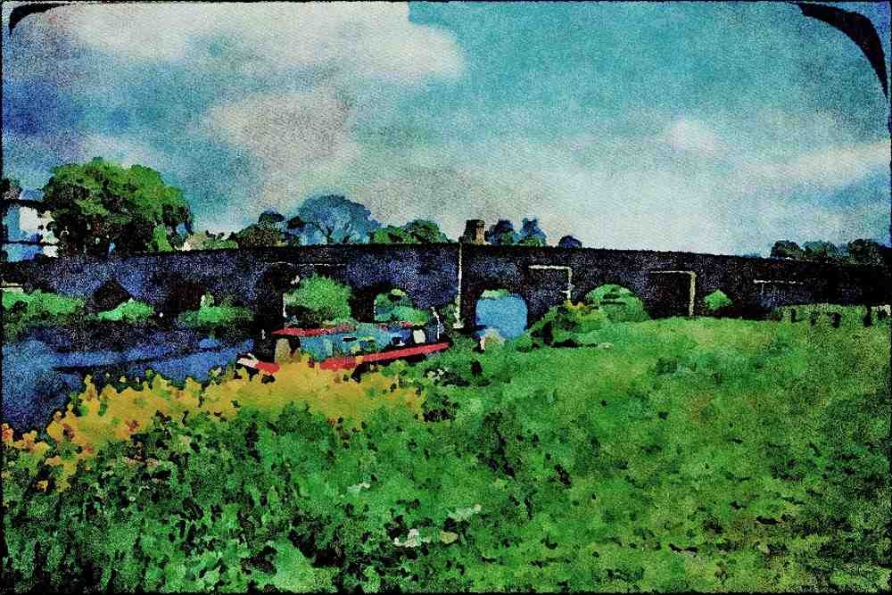 738084 15th Century Bridge Over Avon River, Warwickshire, England A4 Limited Edition Watercolour Print