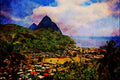739001 Soufriere And The Pitons, St. Lucia, Caribbean A4 Limited Edition Watercolour Print