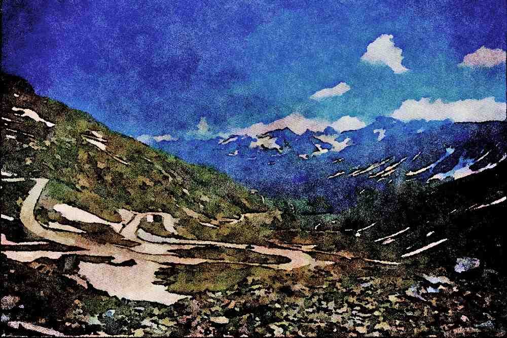 739007 Nufenenpass, Ticino, Switzerland A4 Limited Edition Watercolour Print