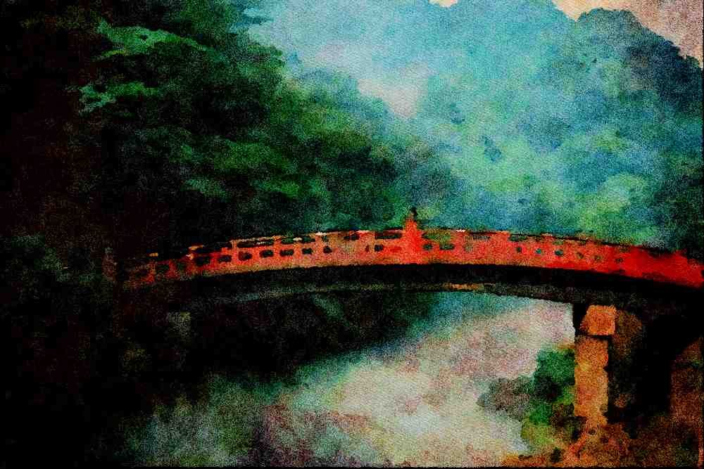 739010 Sacred Bridge, Nikko, Japan A4 Limited Edition Watercolour Print