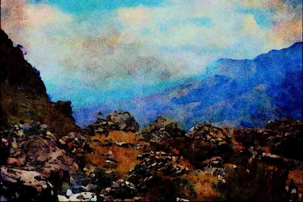 739028 View Across Mozambique From Cimanimani Mountains, Zimbabwe A4 Limited Edition Watercolour Print