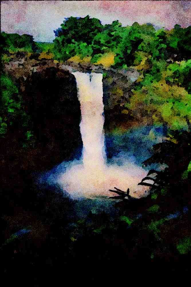 739035 Rainbow Falls, Hilo, Hawaii, U.S.A. A4 Limited Edition Watercolour Print