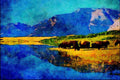 739063 Bison And Mountain Reflections, Waterton Lakes A4 Limited Edition Watercolour Print