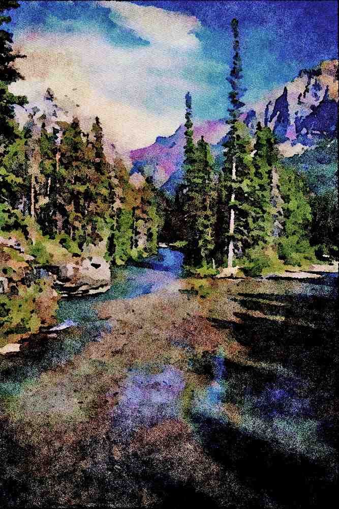 739064 View Downstream Of St. Mary River A4 Limited Edition Watercolour Print