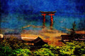 739074 View Over Itsukushima Shrine To O Torii, Hiroshima, Japan A4 Limited Edition Watercolour Print