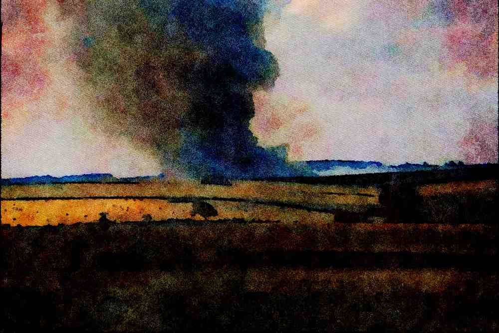 739076 Stubble Burning On Wolds A4 Limited Edition Watercolour Print