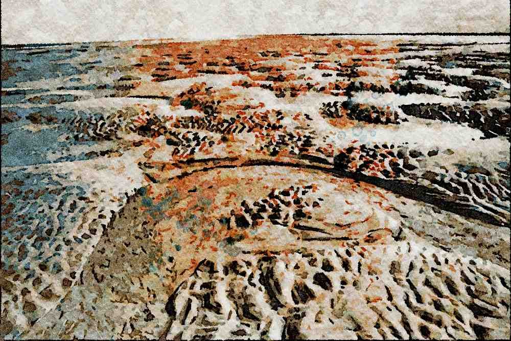 739078 Ripples On Sand Beach A4 Limited Edition Watercolour Print