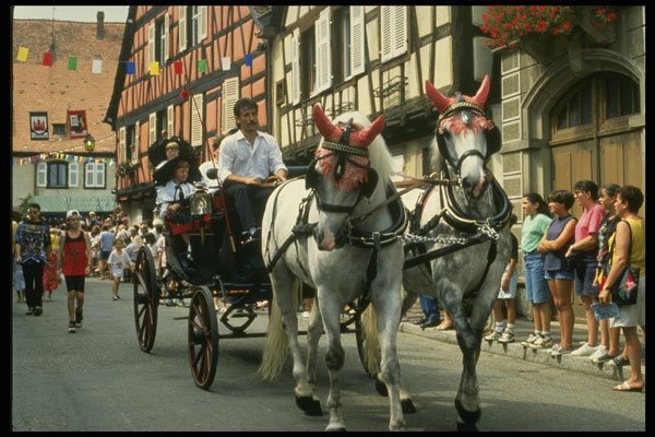 741029 Horse drawn Carriage, Kientzheim Wine Festival, Alsace, France A4 Photo Print