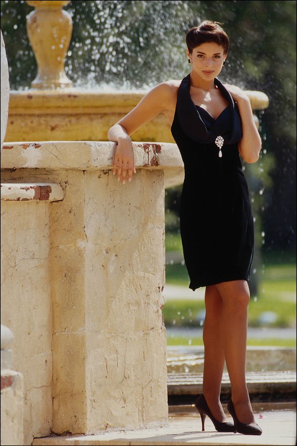 743015 Brunette By Fountain A4 Photo Print