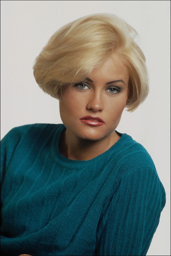 743019 Blonde With Blue Sweater A4 Photo Print