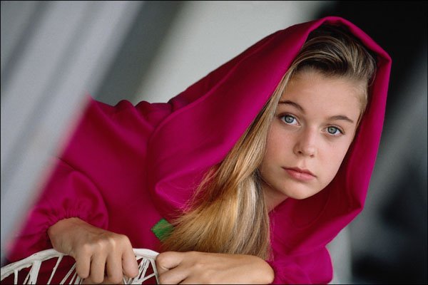 743035 Red Scarf On Blonde A4 Photo Print