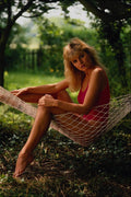 745030 Girl In Red Sitting In Hammock A4 Photo Print