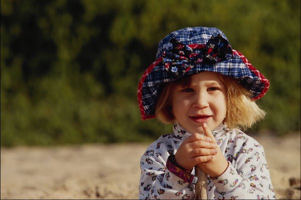 745055 Four year old Girl Wearing Chic Blue Hat A4 Photo Print