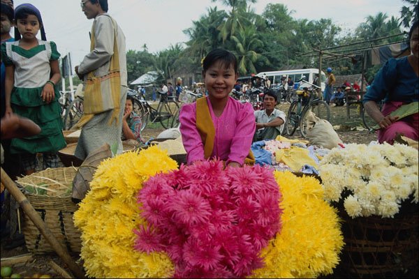 745090 Girl Selling Flowers, Myanmar A4 Photo Print