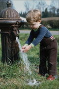 746001 Child With Working Victorian Village Water Pump, England A4 Photo Print