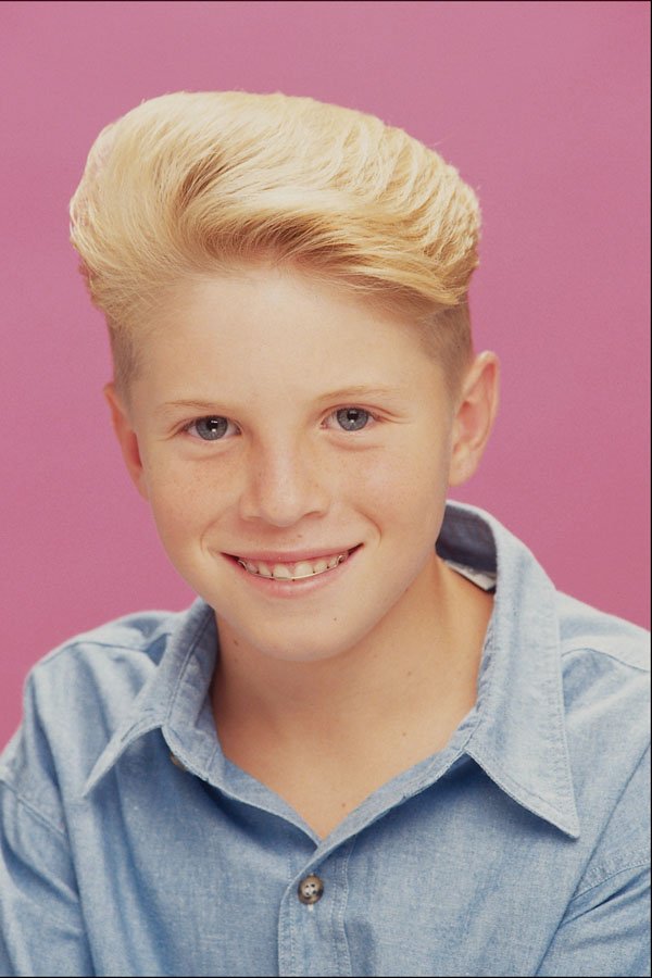 746066 Blonde Boy On Pink Background A4 Photo Print