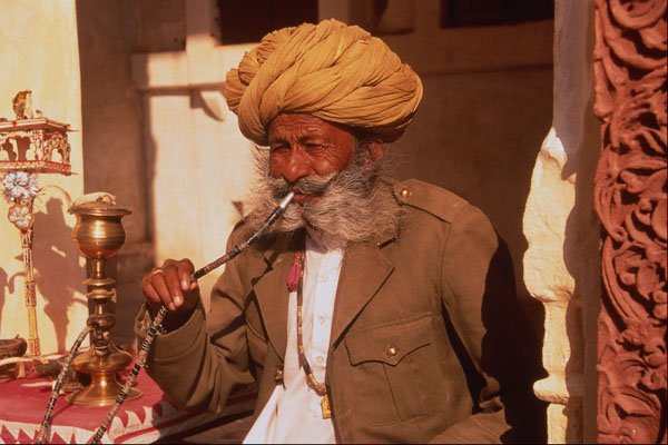748021 Man Smoking Huka Pipe, Jodhpur, India A4 Photo Print