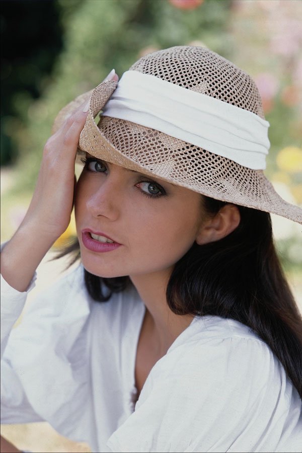 748045 Portrait Of Girl In White, Wearing Hat A4 Photo Print