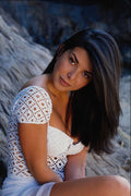 748094 Patricia, White Top And Skirt, Sitting On Rocks A4 Photo Print